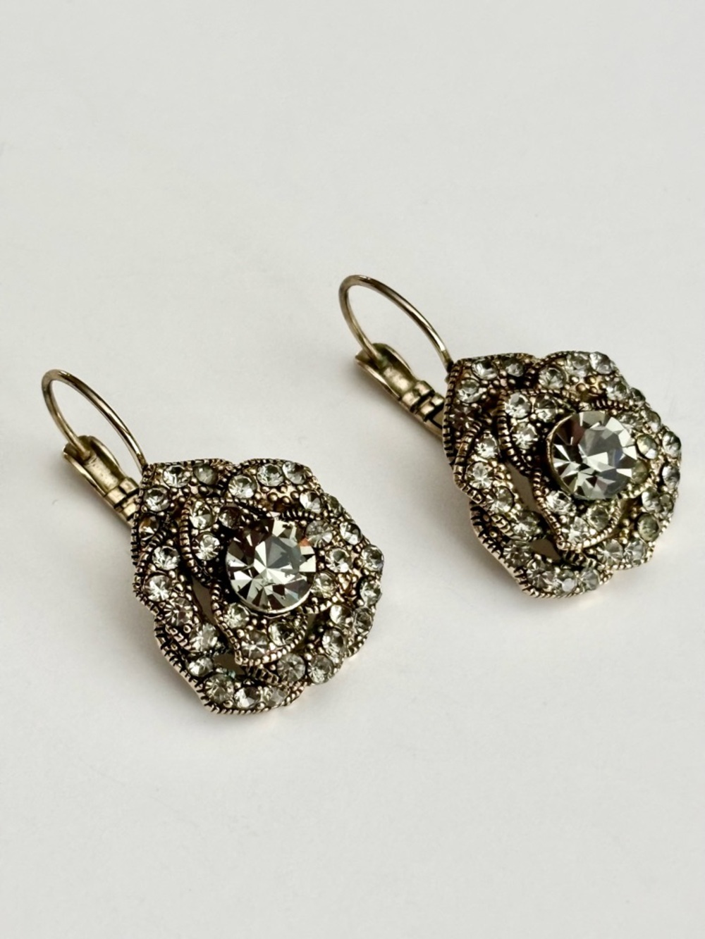 Statement Rhinestone Drop Earrings Silver Vintage Inspired Bridal Glam